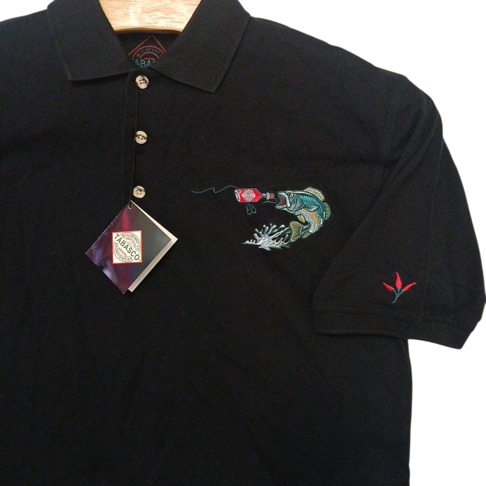 Tabasco Sportswear Black Bass &‎ Tabasco Sauce Embroidery Polo NWT/Medium